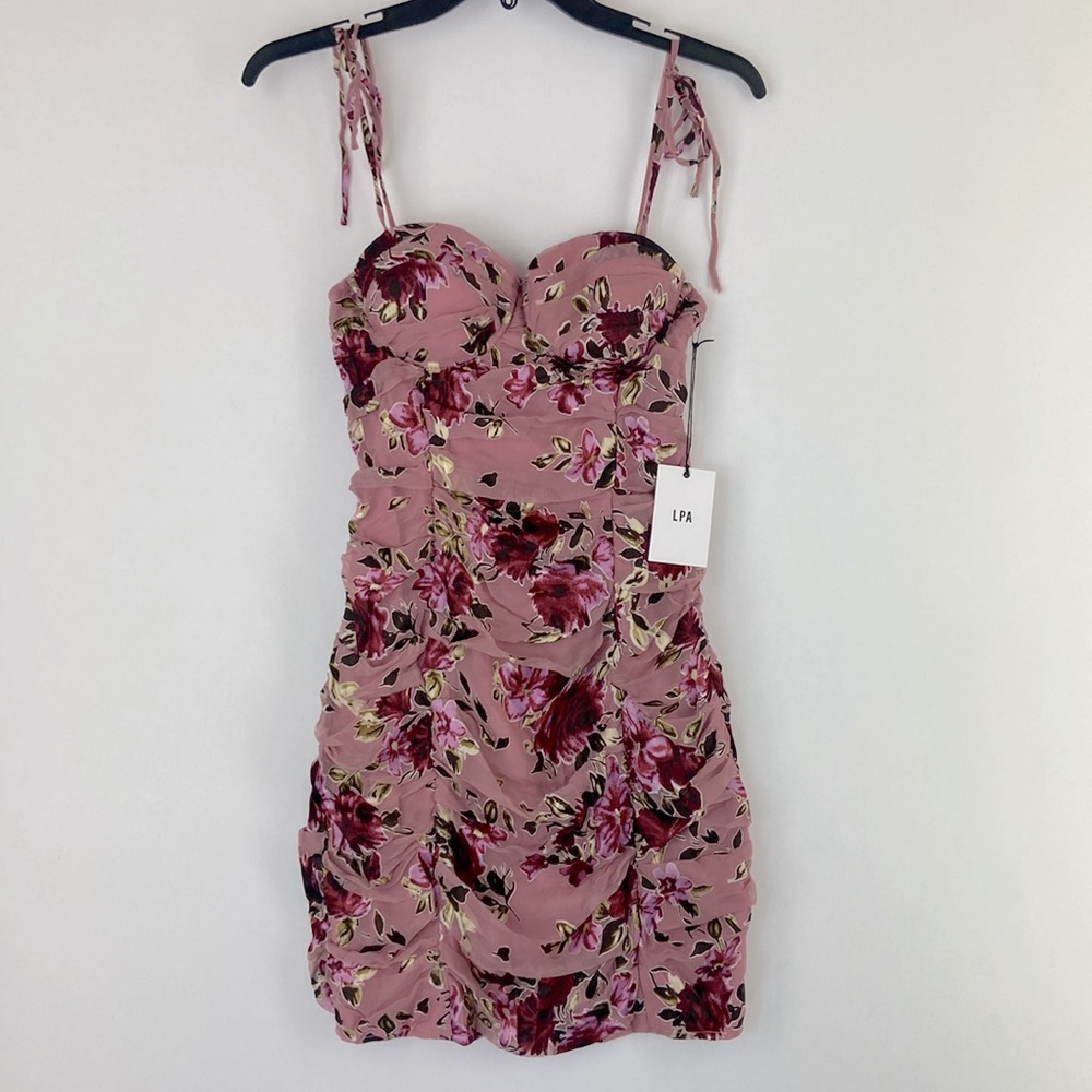 LPA Ruched Dress With Ties in Roses On Rose Size S